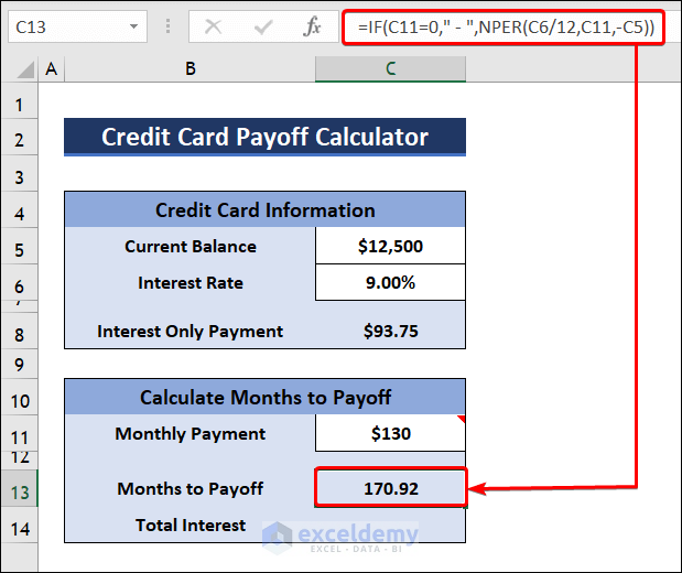 Calculate Months to Payoff