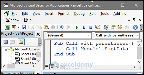 Call sub from another module using parentheses