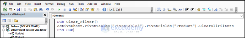 Clear Filter from pivot table