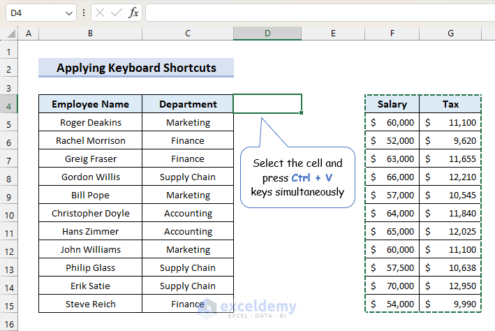How to Use Keyboard Shortcut to Paste Data in Excel