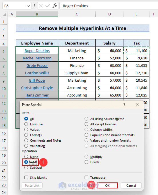 How to Apply Paste Special to Remove Hyperlinks in Excel