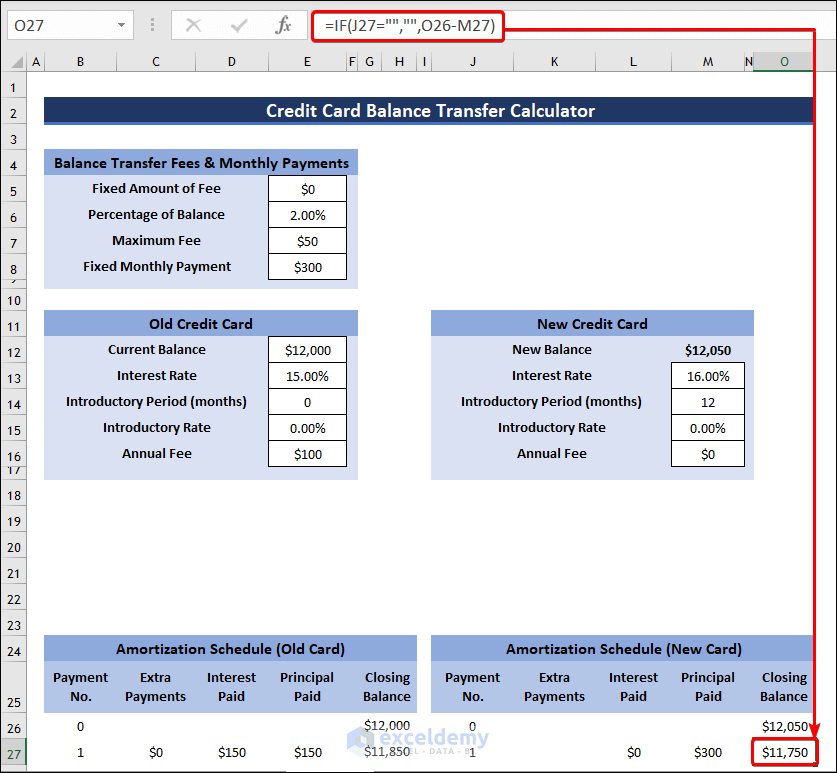 Calculate New Card Closing Balance