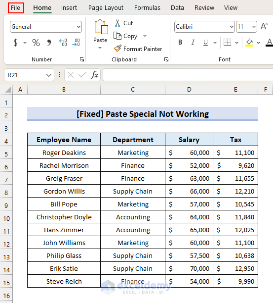 Selecting File Tab in Excel