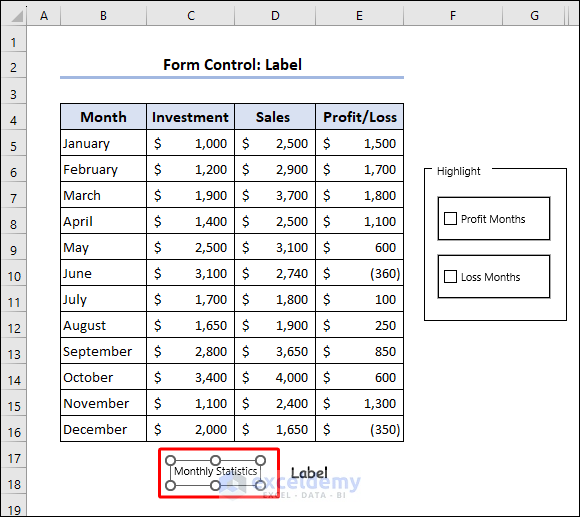 Excel Form Control Label