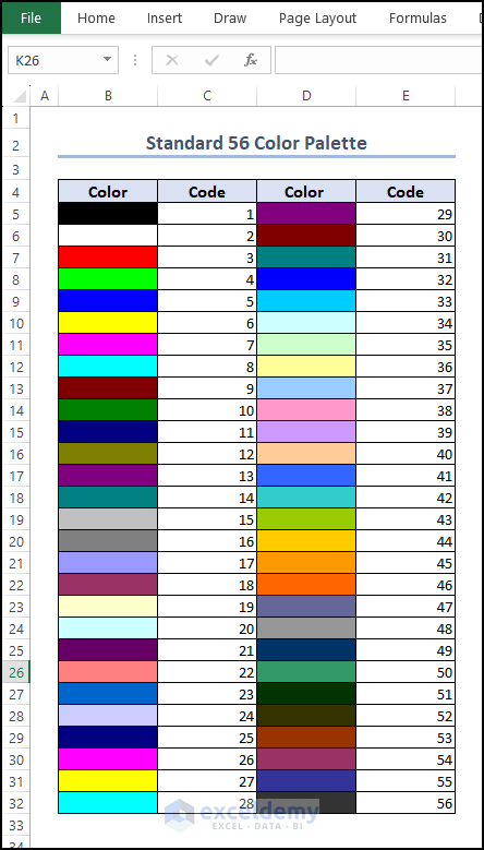 Standard 56 Color Palette