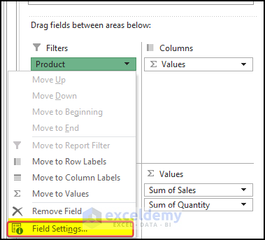 Pivot table Filter with Field settings