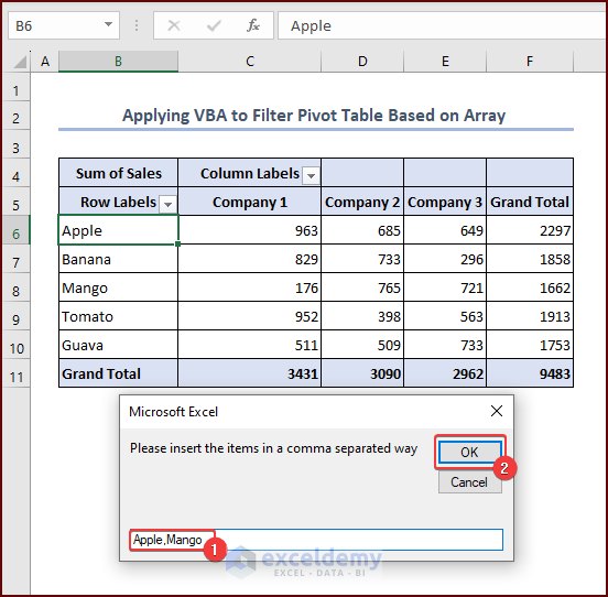 Applying VBA to Filter Pivot Table Based on Array