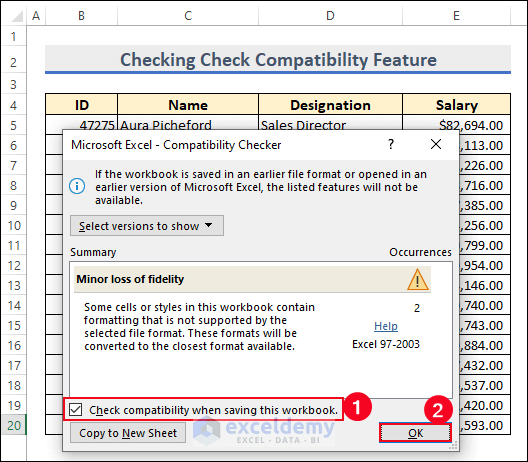 7-Check Compatibility to identify any data or features in older version in Excel