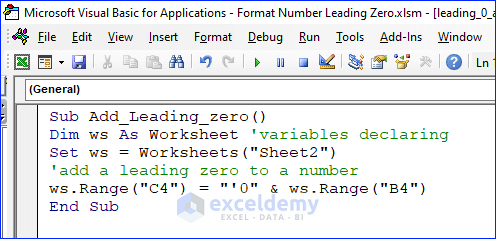 VBA Code of Using Ampersand to format number with leading zero