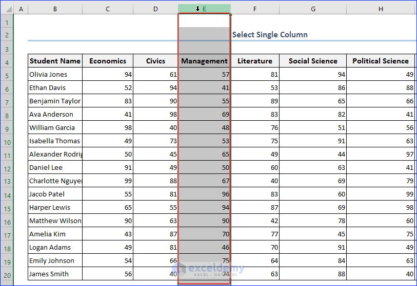 Select Column Using Mouse Click