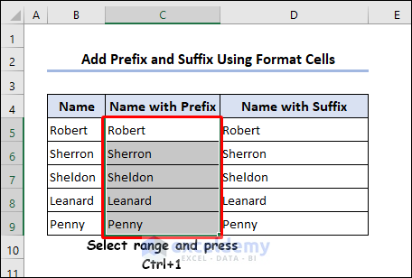 Select range to add prefix