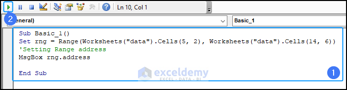code for Excel vba absolute range address
