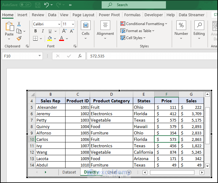 7- getting Excel Ribbon in the word document by double clicking over any cell within the dataset