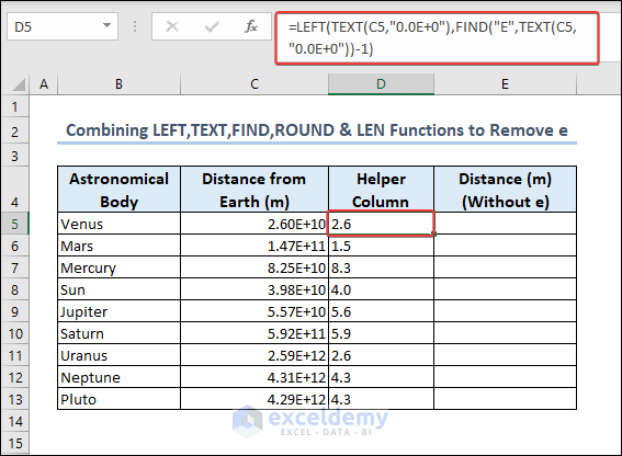 Inserting helper column for formula to remove scientific notation with multiple functions