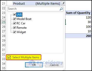 Pivot table with multiple option