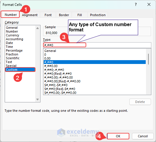 Using Custom category in Format cells