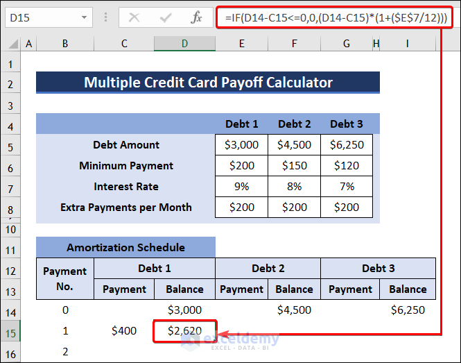 Calculate Debt 1 Balance