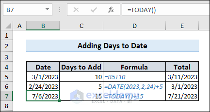 Add days to date in Excel