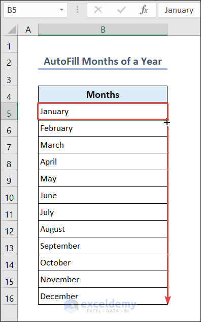 AutoFill Months of a Year