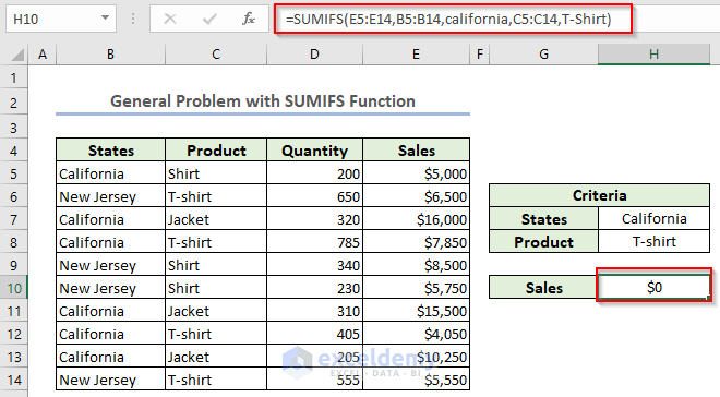Common Problems While Using SUMIFS Function in Excel