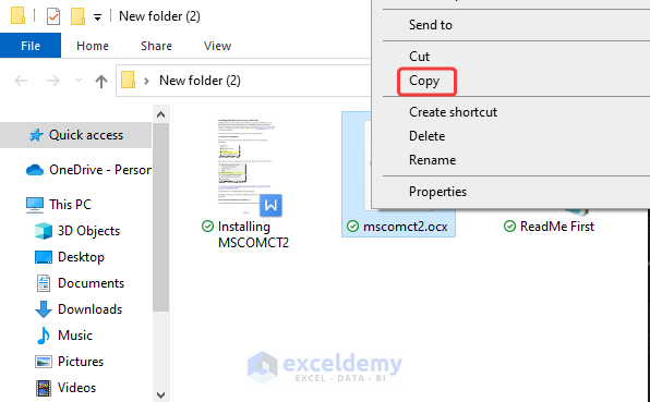 Copying the  .ocx formatted file from the extracted folder