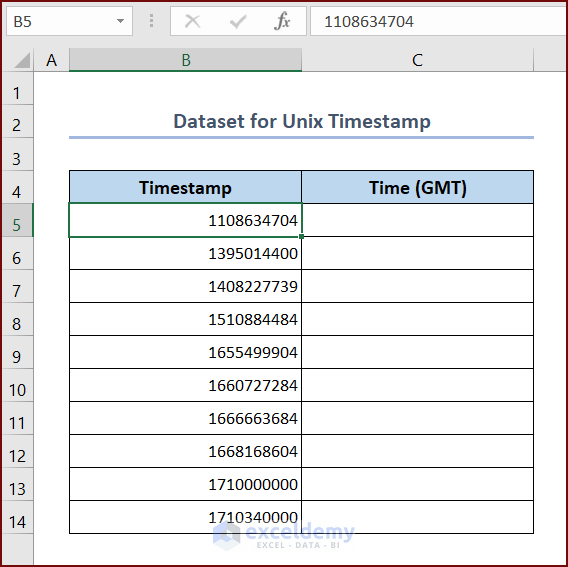 Dataset for Unix Timestamp