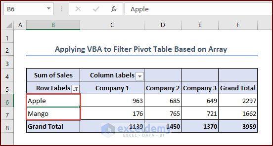 Filtering Pivot Table Based on Array