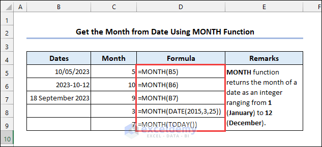 Overview of MONTH function