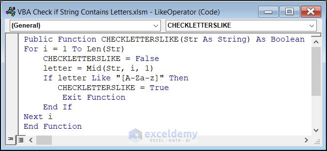 User Defined Code with Like Operator