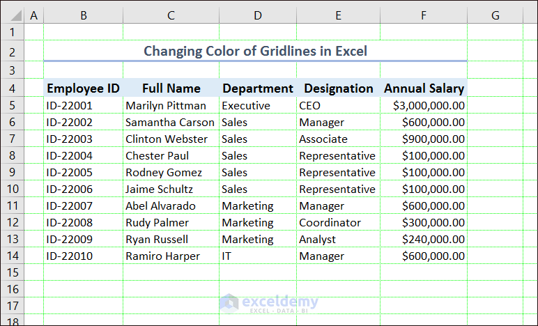 Changing Color of Gridlines in Excel