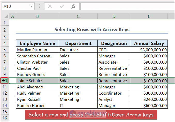 Selecting All Rows Below a Selected Row