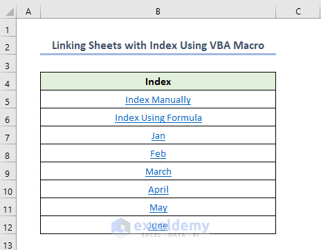 Link Sheets with Index after applying Excel VBA code
