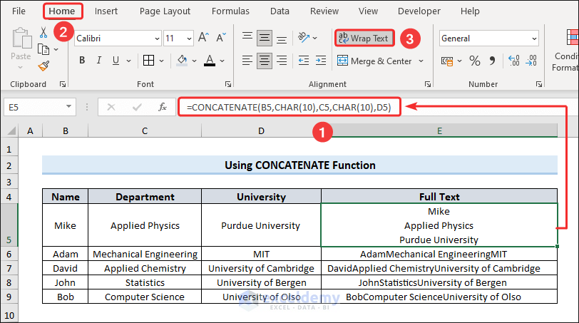 CONACATENATE function and wrap text