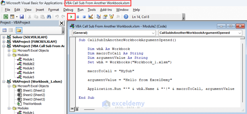 Clicking on run after inserting vba code