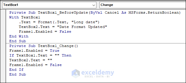Excel VBA code for formatting date as Long Date in TextBox