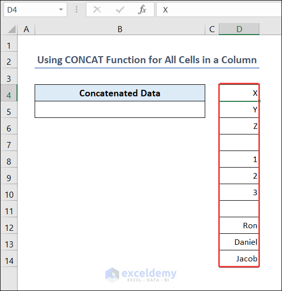 Use CONCAT Function to Join All Cells in a Column