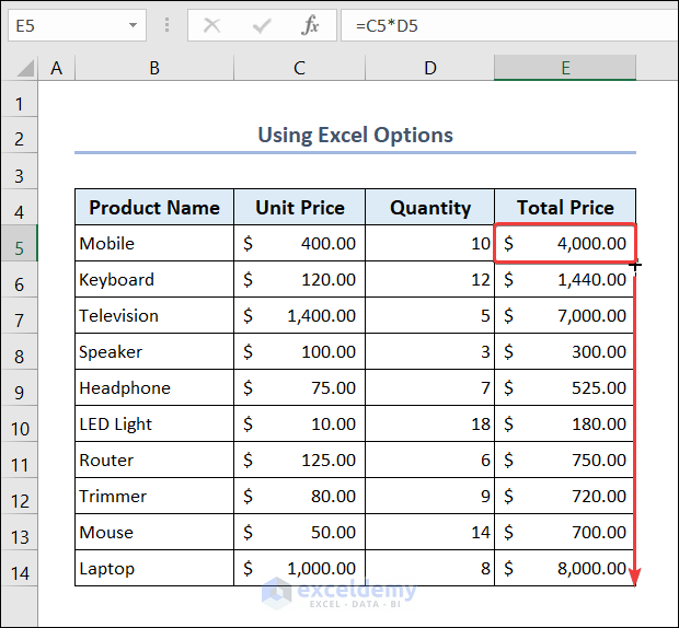 Use Excel Options for Auto Calculation