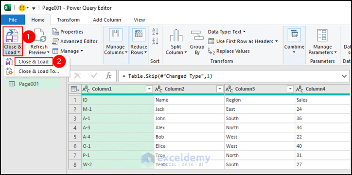 9- selecting close and load option to load pdf data to Excel