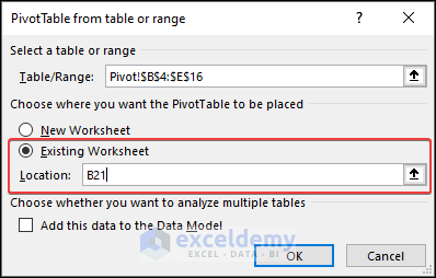 selecting range for pivot table