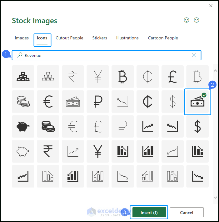 stock images window for icon selection