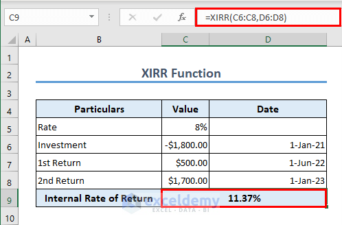 Application of XIRR function