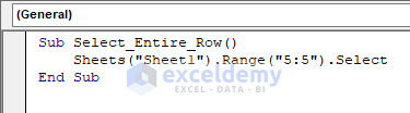 Insert code to select entire row with Excel VBA Range function