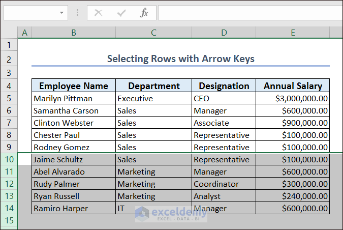 Output of Selecting All Rows Below a Selected Row