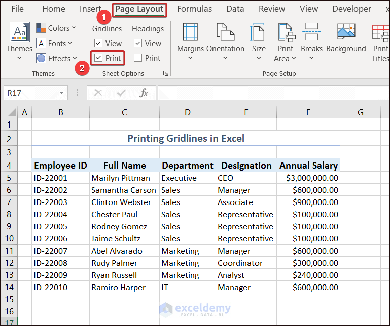 Printing Gridlines in Excel