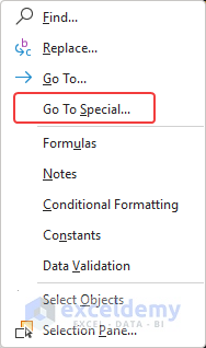 Selecting Go To Special