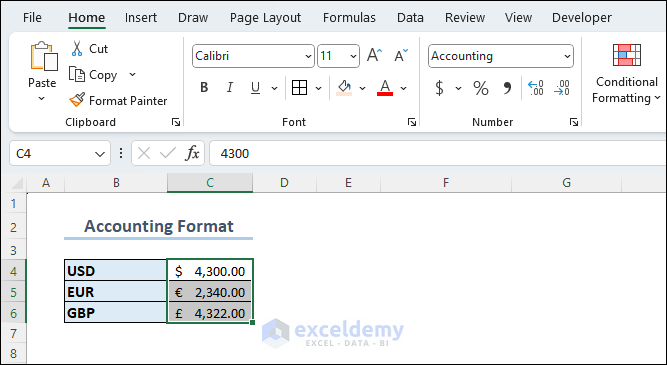 Accounting Formatted Numbers