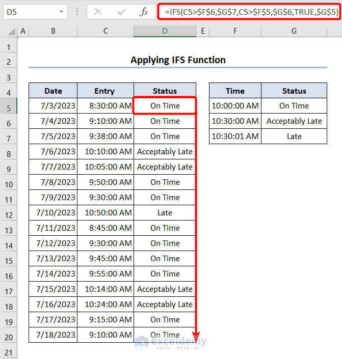 Checking If Time Is Between Range Applying IFS function