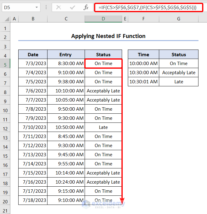 Using Nested IF to Check If Time Is Between Range
