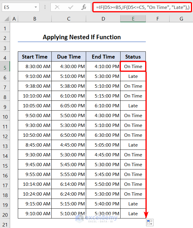 Applying Nested If Function to find between two times