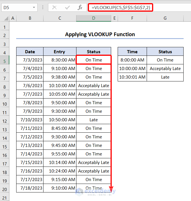 Utilizing VLOOKUP Function for Finding If Time Is Between Range